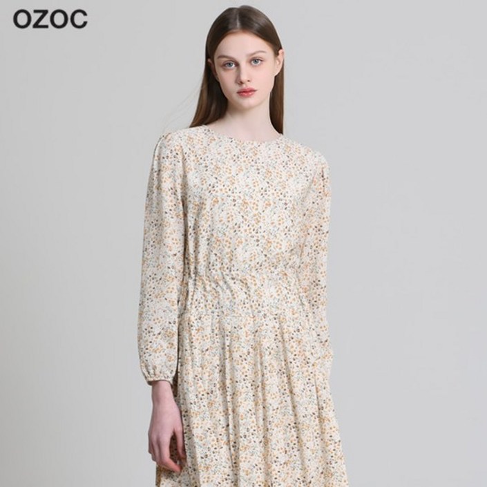 [오조크(OZOC)] 라운드넥 플리츠 플로럴 원피스 (택가격: 87000원) 455173