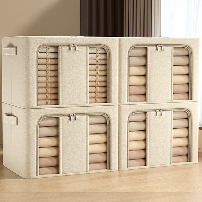 라온프리 대용량 접이식 와이어 리빙박스, 라이트 카키, 4개