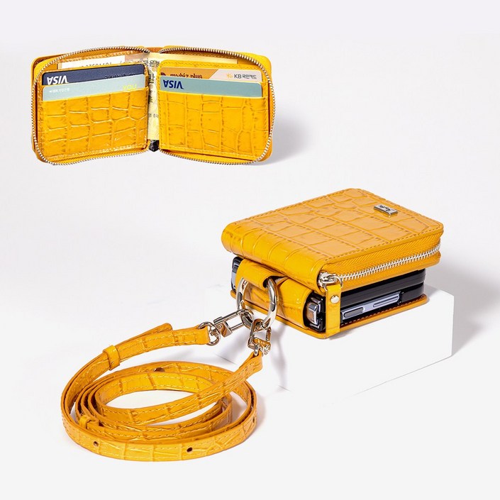 본아띠 DOLCE 천연소가죽 악어 지갑형 지퍼 힌지보호 갤럭시 Z플립6 케이스