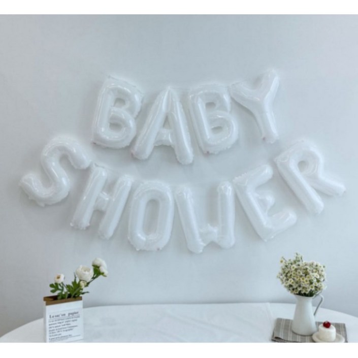 베이비샤워 풍선 화이트 BABY SHOWER, 1개, 베이비샤워화이트