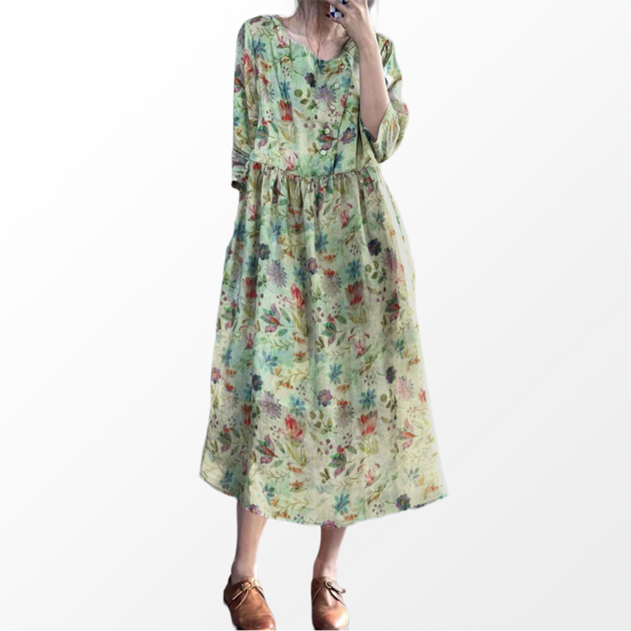 퀸앤조이 미녀77 포레스트 사선단추 린넨 원피스***판매자 SSK무역***