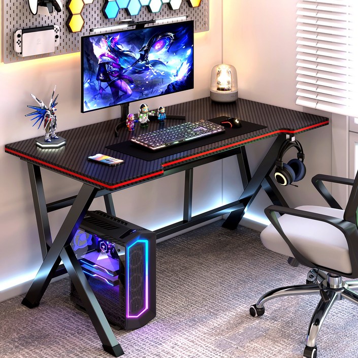 카본 패턴 1인용 게이밍 컴퓨터 철제책상 사무용책상 헤드셋거치대 포함