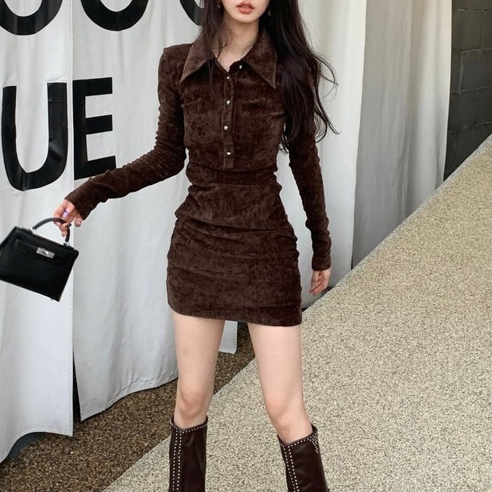 아이엠몽 여성 셔링 카라 미니 원피스