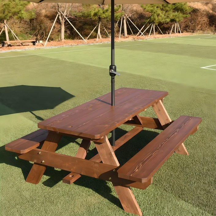 [100% 통원목] 엉클트리 일체형 일반형 야외용 피크닉 야외 테이블 [강력 볼트너트 체결] 세트