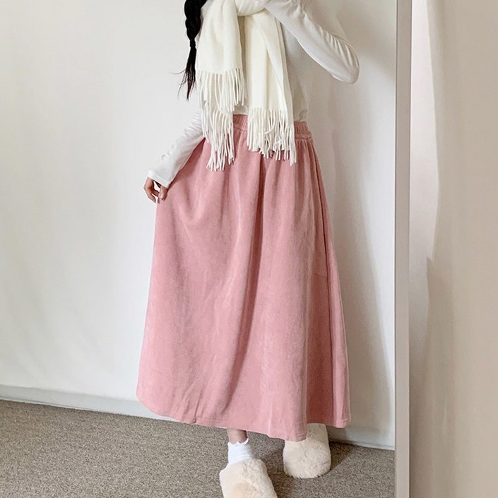 어나더뷰 2350 5컬러 모먼트 코듀로이 밍크 플레어 롱 스커트 밴딩 A라인 스판 골지 퍼 기모 융털 벨벳 골덴 겨울 치마