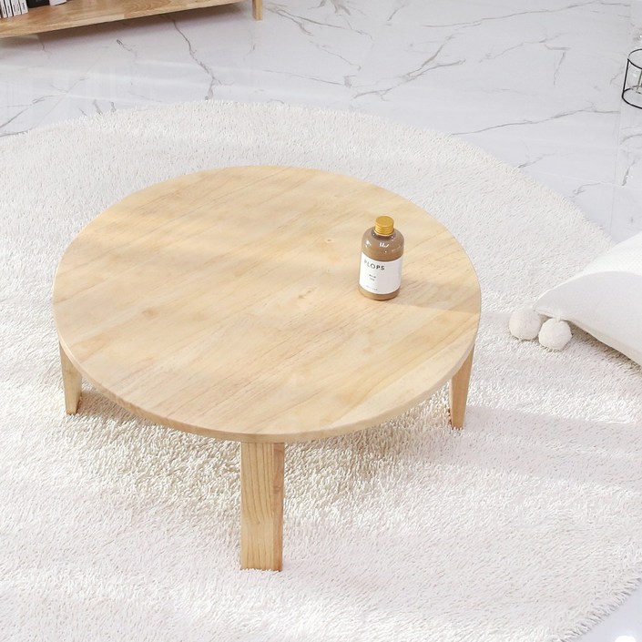 벤트리 접이식 원목 브런치 원형 좌식 테이블 600 (2color)