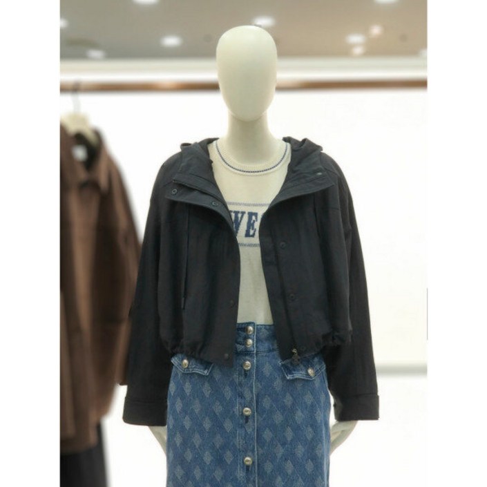 씨씨콜렉트 여성 자켓 데일리 기본 직장인 후드넥 드로우스트링 크롭 점퍼C241MSJ001네이비DGDH5558154
