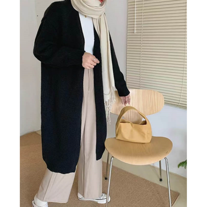 울 100 심플 로브스타일 롱 루즈핏 가디건