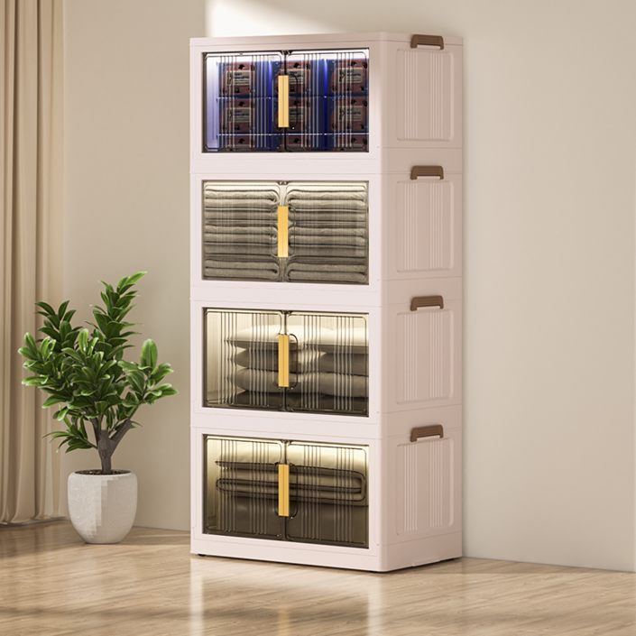 Paradoma 수납장 무설치 접이식 다용도 수납장 양문 이동식 플라스틱 수납장  리빙박스 폴딩 정리함 폴딩박스