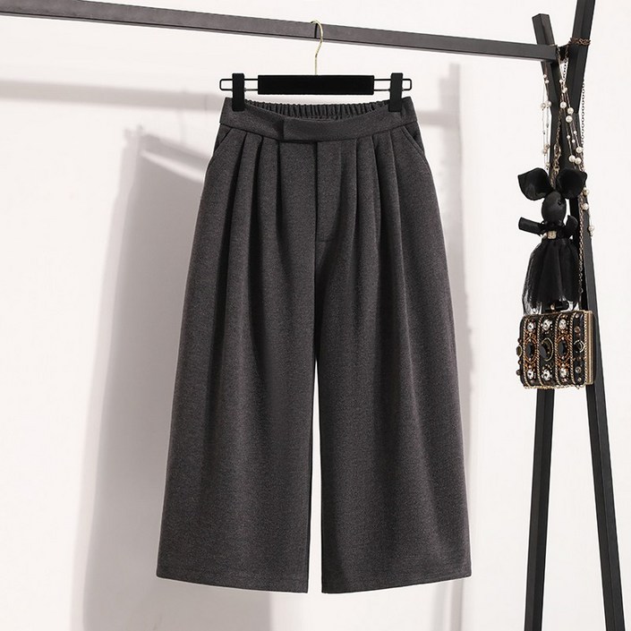 썸머바이브 NQ370 여성 도톰 와이드 허리 밴딩 8부 팬츠