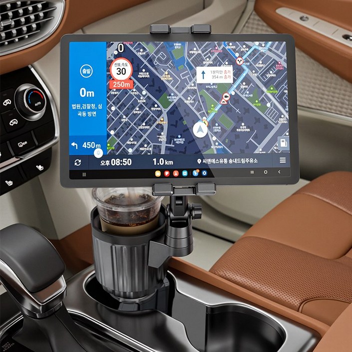 차량용 컵홀더 태블릿 휴대폰 모니터 거치대, 블랙, 1개