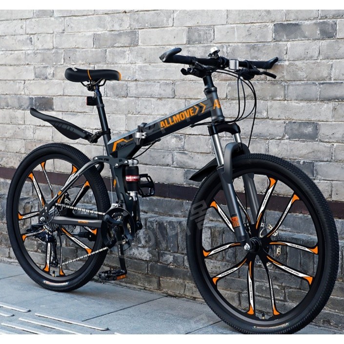 접이식 산악 자전거 MTB 자전거 성인 학생 통학용 출퇴근 로드 사이클, 스포크 휠 - 그레이 오렌지