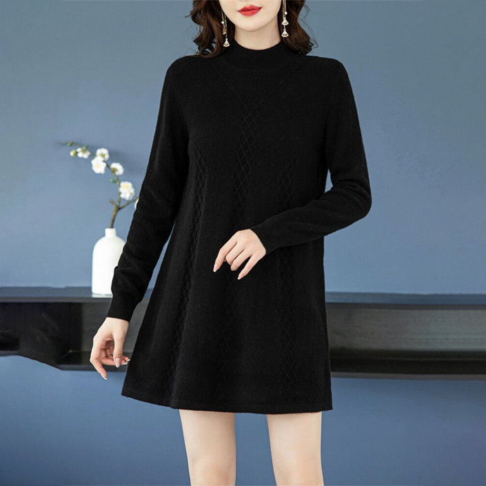 besteffie 여성 겨울 가을 니트 원피스 긴팔 심플 스타일 A라인 미니 터틀넥 빅사이즈 편안한 여자 데일리룩  원피스Q58