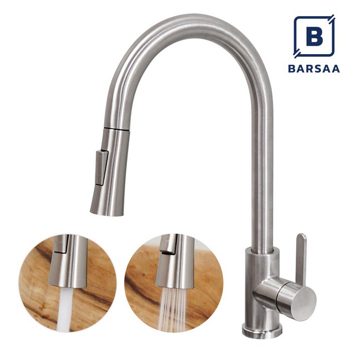 바르샤 무광 싱크대수전 거위목 주방수전 스텐 수도꼭지, 1개