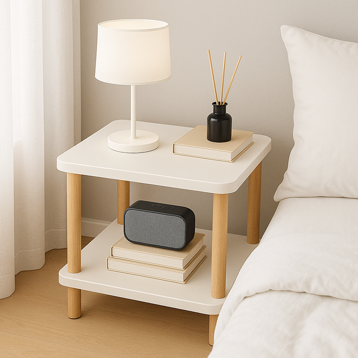 하루포유 감성 인테리어 사각 사이드 테이블, 화이트 우드