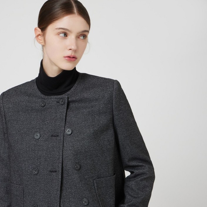 [AK플라자] [씨씨콜렉트] 울 블렌드 라운드넥 크롭 자켓_C253MSF002