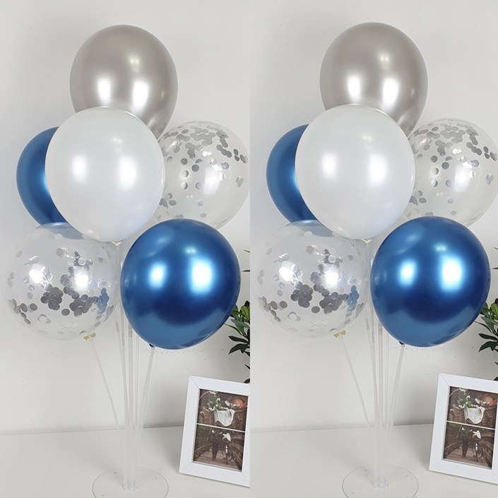 파티앤온 풍선꽂이 펄풍선 스탠드 장식 세트, 2개, 28.크롬 블루 반짝