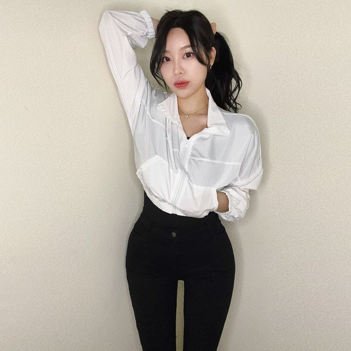 VANANA2 여성 숏기장 크롭 무지 스포티 윈드 바람막이 점퍼