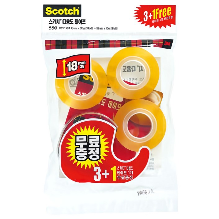 스카치 다용도 셀로판 테이프 디스펜서 + 리필 4롤 18mm, 혼합색상, 1세트