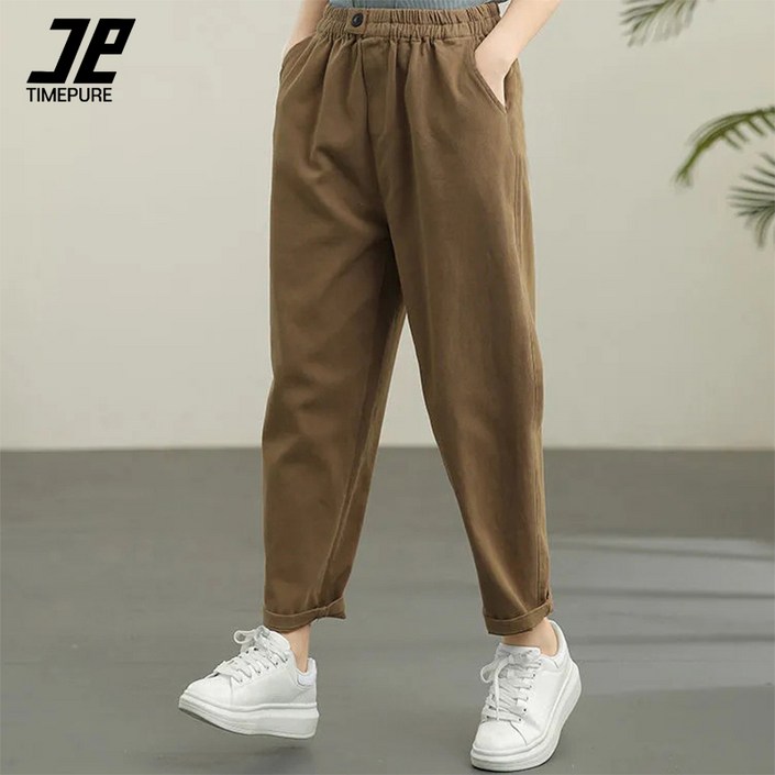 타임퓨어 여성 9부 밴딩 배기팬츠 루즈핏 빅사이즈 날씬해 보이는 배기바지 키작녀 봄가을 벌룬팬츠