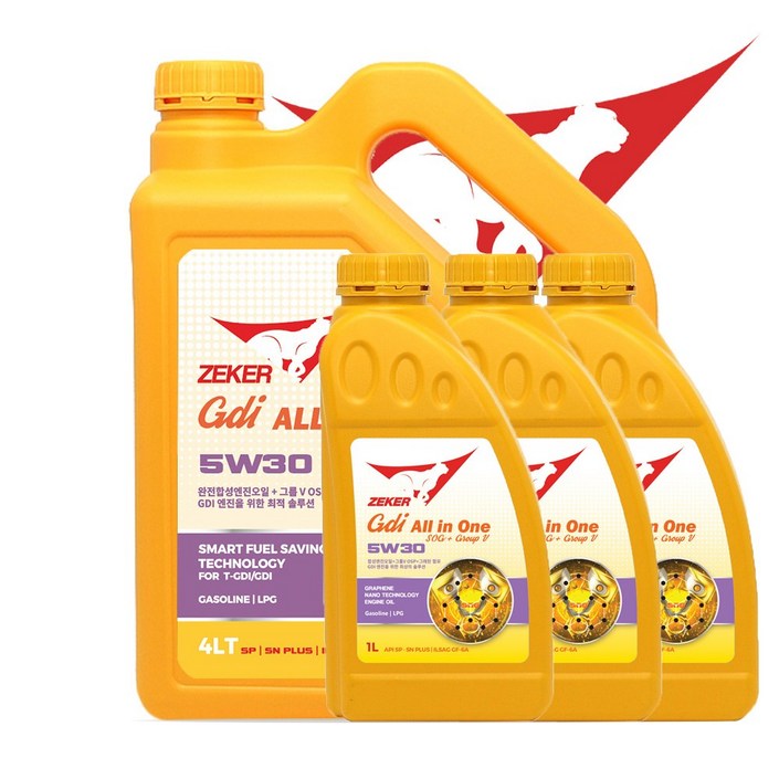 제커 GDI올인원 5W30 SP SN 올인원 GDI 가솔린 LPG 엔진코팅제와 5기유 함유 4L, 1개, 7L
