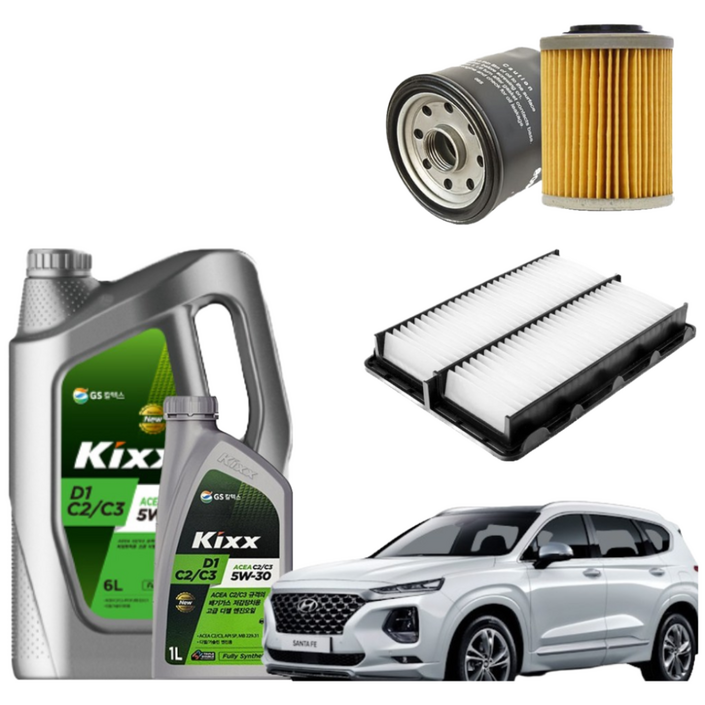 싼타페TM 2.0 2.2 디젤 엔진오일세트 킥스D1 C2 C3 에어필터 오일필터, 7L, 1세트