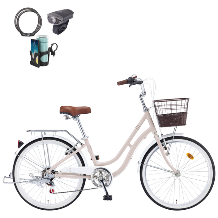 2026 삼천리 24 프림로즈 자전거 7단 클래식 알루미늄 시티형자전거, 1개, 167cm, 라이트 베이지(90%조립)
