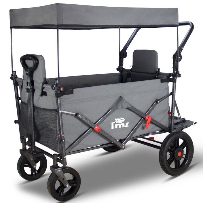 접이식 야외 유틸리티 왜건 캐노피가 있는 해변 왜건 카트 캠핑 쇼핑 정원 및 해변을 위한 휴대용 접이식 왜건 접이식 캠핑카 좌석 포함, 1개, 회색