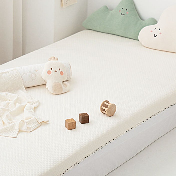 마롤로뜨 아기 방수패드 건조기가능 양면 방수요 신생아 유아용, 아이보리 플라워, 1개