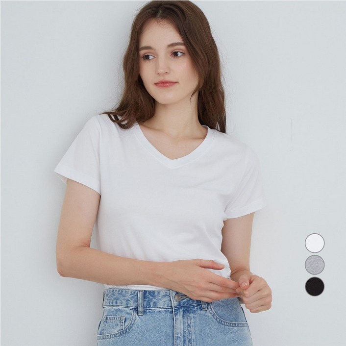 ELLE PARIS 여성용 스트레치 브이넥 반팔 티셔츠