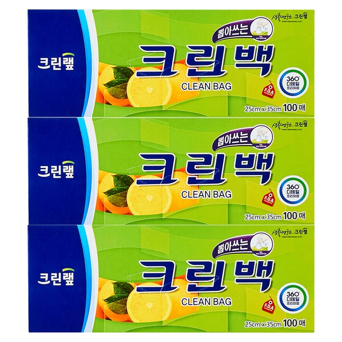 크린랩 뽑아쓰는 크린백 25cm x 35cm, 중(M), 100개입, 3개
