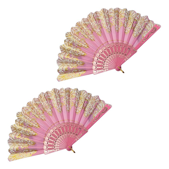 모어블 금박 레이스 화려한 부채, 핑크, 2개