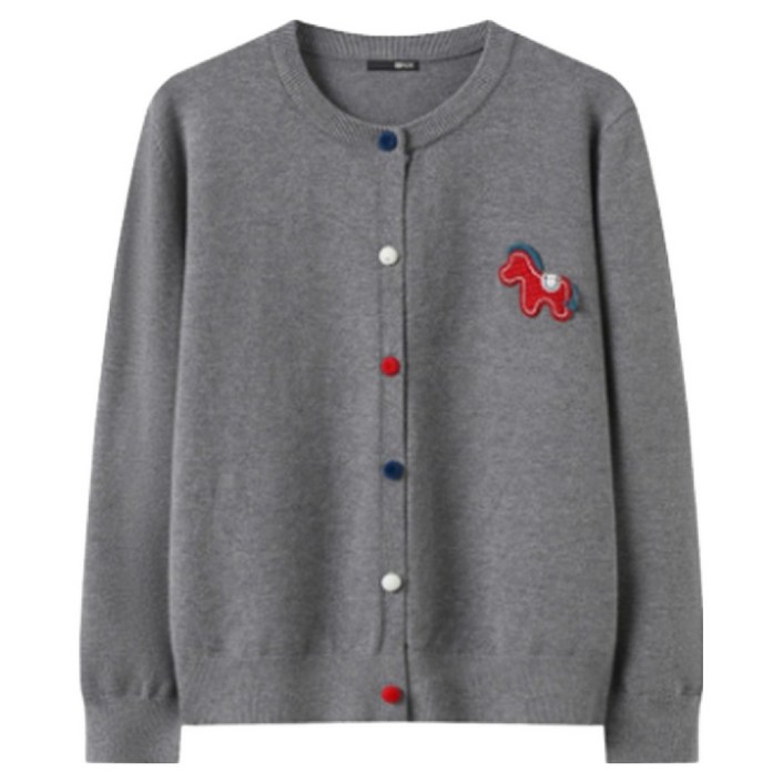 비엔엑스 여성용 홀스 패치 컬러 버튼 니트 가디건 BY1CD001L0