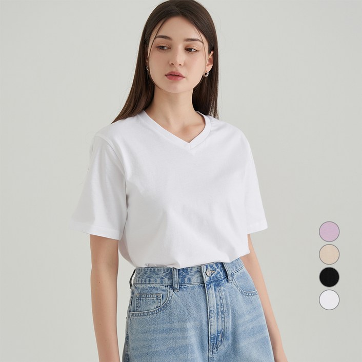 ELLE PARIS 베이직 브이넥 순면 반팔 티셔츠