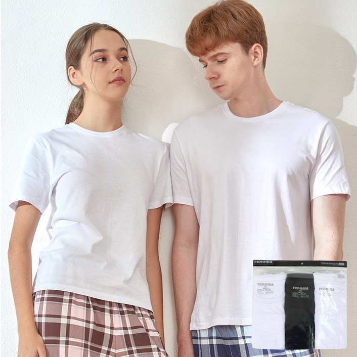 레노마 싱글흑백 라운드 튜브 반팔 티셔츠 3p 세트