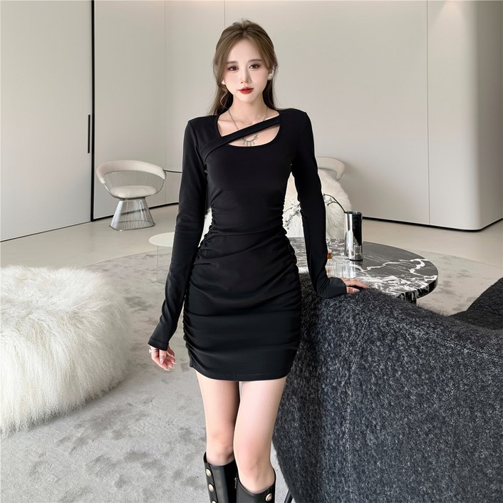 알로데 크로스라인 옆셔링 미니원피스