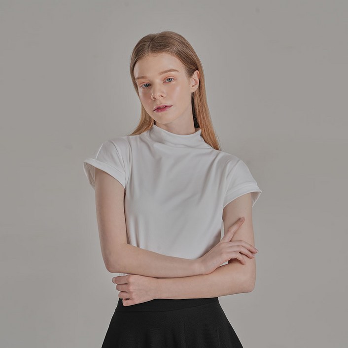 젬블링 여성용 하프넥 스판 텐션 반팔 티셔츠