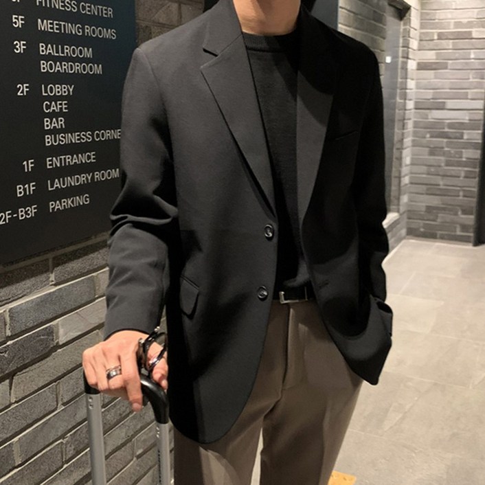 BIKASU 남자 캐주얼 사계절 정장 자켓 데일리 루즈핏 블레이저