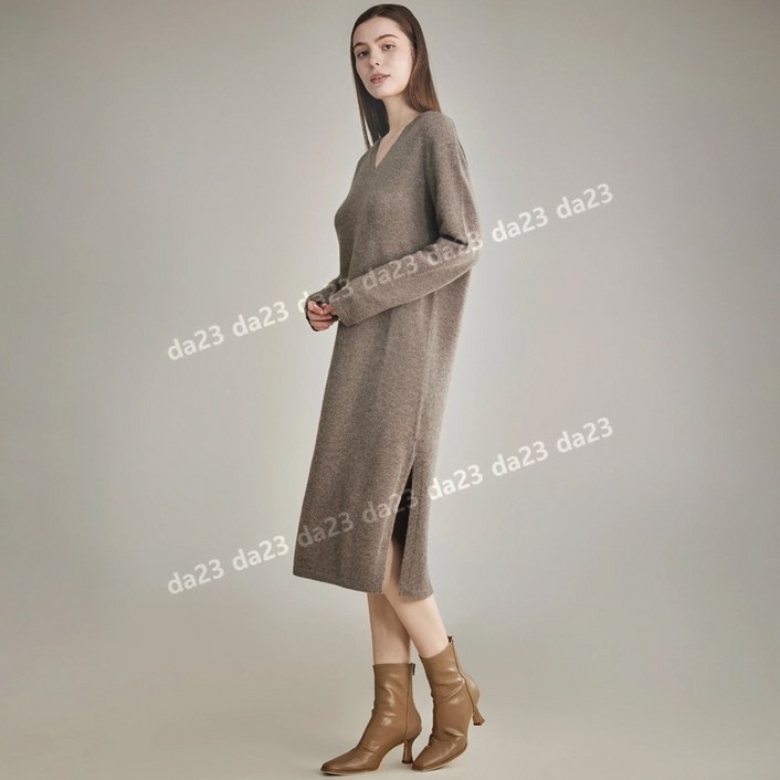 캐시미어 100% 후드 니트 원피스  사이드 슬릿 2컬러