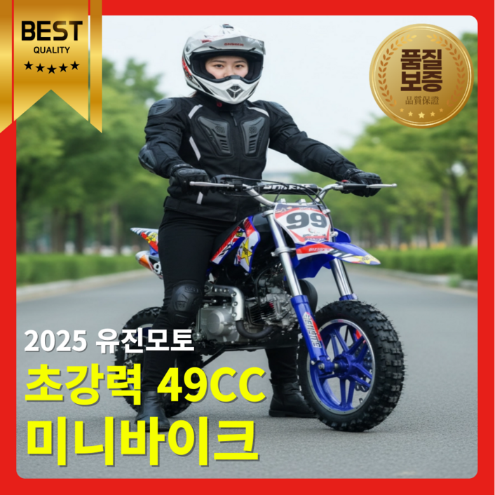 유진모토 초강력 미니 바이크 49CC 포켓 오토바이 산악 레저용 소형 오프로드 2행정 성인, 아티스트블랙