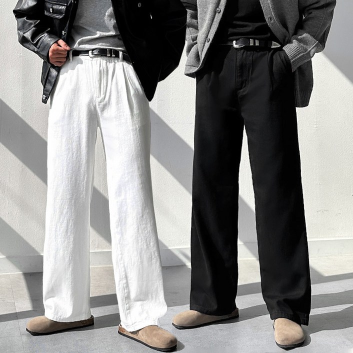 남자 사계절 고퀄리티 뒷밴딩 핀턱 와이드 팬츠 면 코튼 바지 6컬러