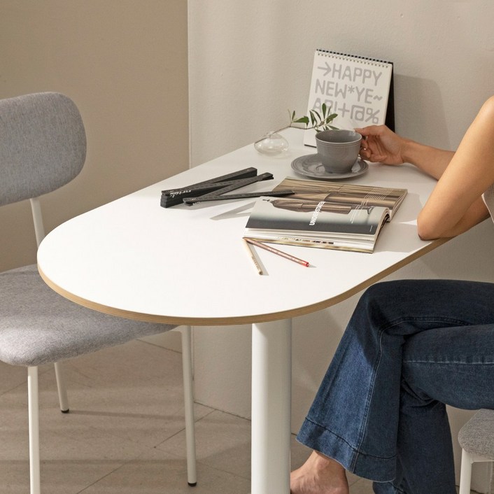 웰퍼니처 플루이드 카페 홈바 반타원 테이블 반달 반원형 식탁 2인용, 800