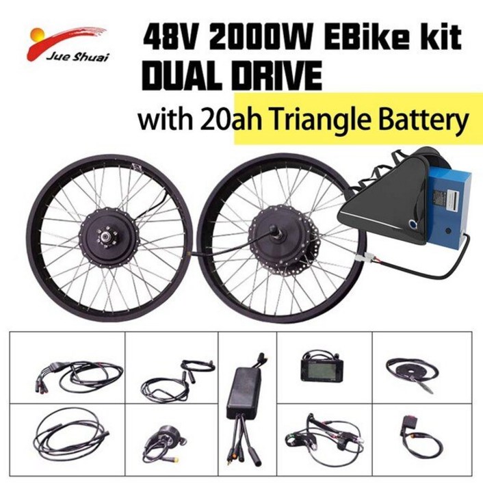 전기자전거 FatEbike 키트, 48V 2000W, 20AH 배터리 포함, 브러시리스 허브 모터 휠, 20 인치, 26 팻 스노