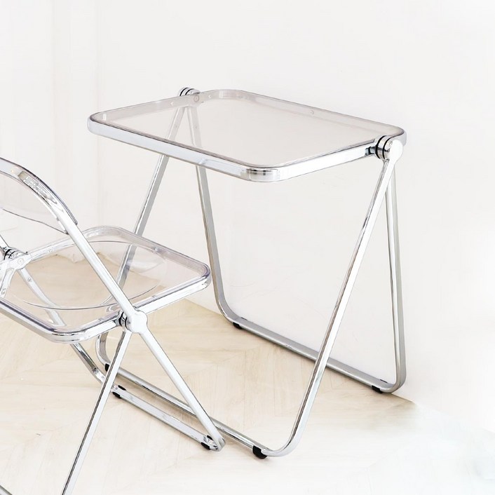 일루일루 글로시 투명 접이식 테이블 폴딩 책상 미드센추리 모던 홈카페 아크릴 노트북, 화이트투명