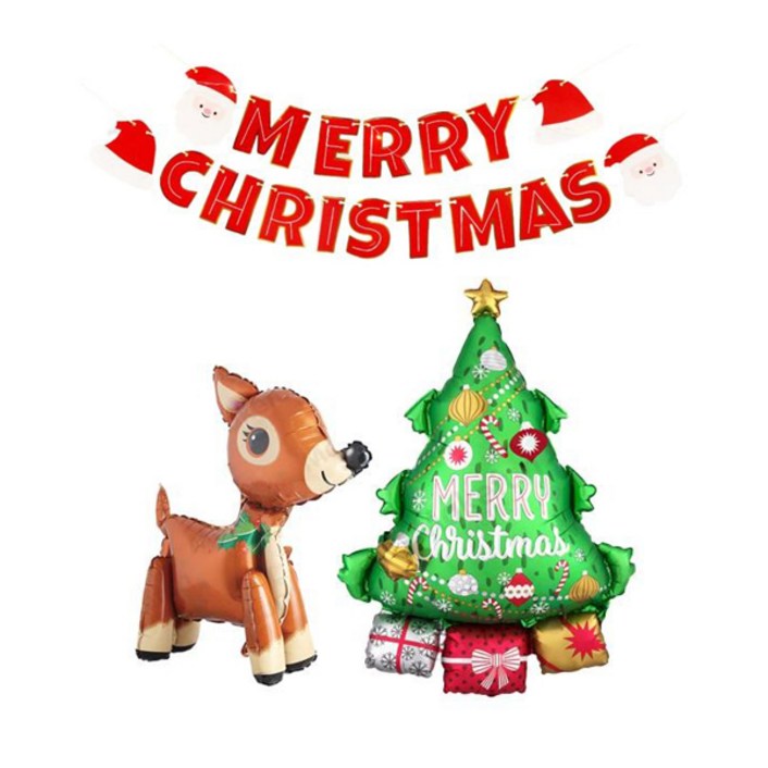 쿠이시 크리스마스 파티 메리크리스마스 가랜드 산타 루돌프 트리 풍선 선물 세트 20230421