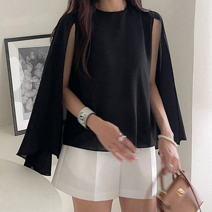 핑크엘리제 망토 스타일 케이프 민소매 블라우스 엘레아블라우스