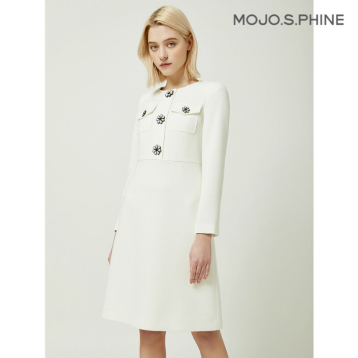 모조에스핀 단추 포인트 라운드 원피스 CRJ231MSE017DH1607698