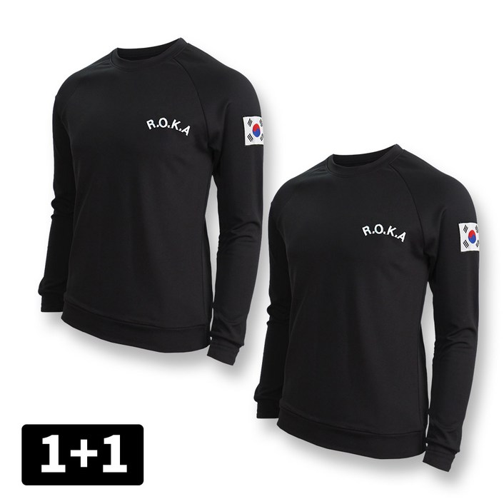 자수 ROKA 로카 맨투맨 긴팔 검정 남녀공용 방한 기모 로카티셔츠
