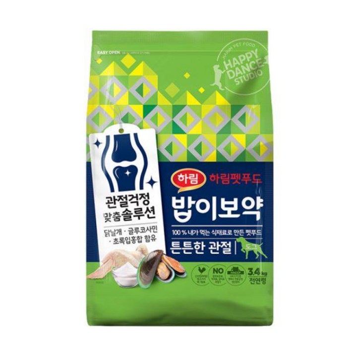 하림펫푸드 전연령 밥이보약 DOG 기능성 사료, 튼튼한 관절, 3.4kg, 1개
