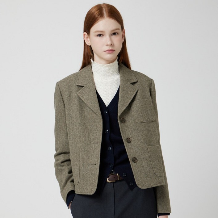 헤링본 크롭 싱글 자켓_C254MSF035